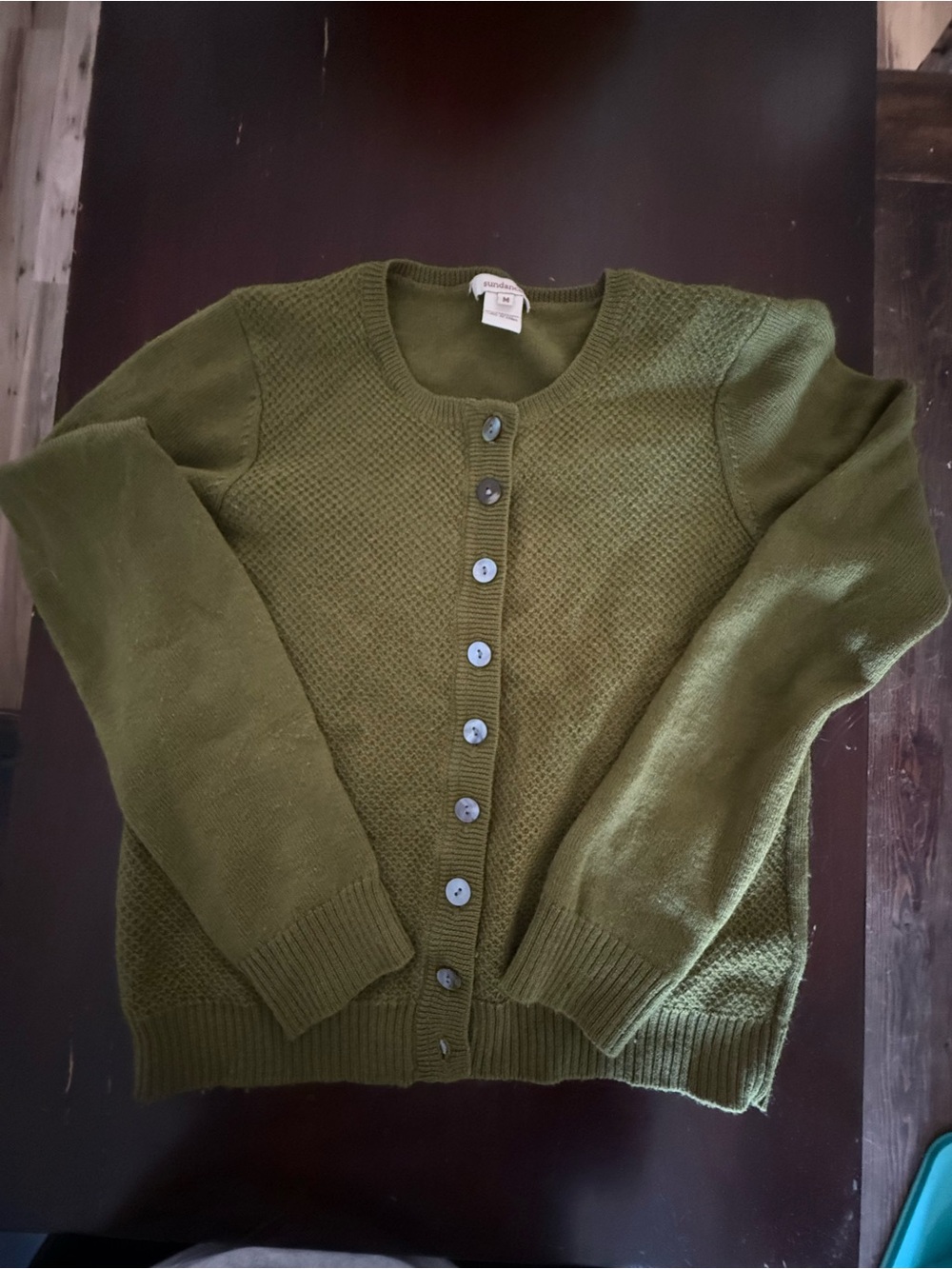 Sundance Women's 100% Merino Wool Olive Green Textured Button-Front Cardigan